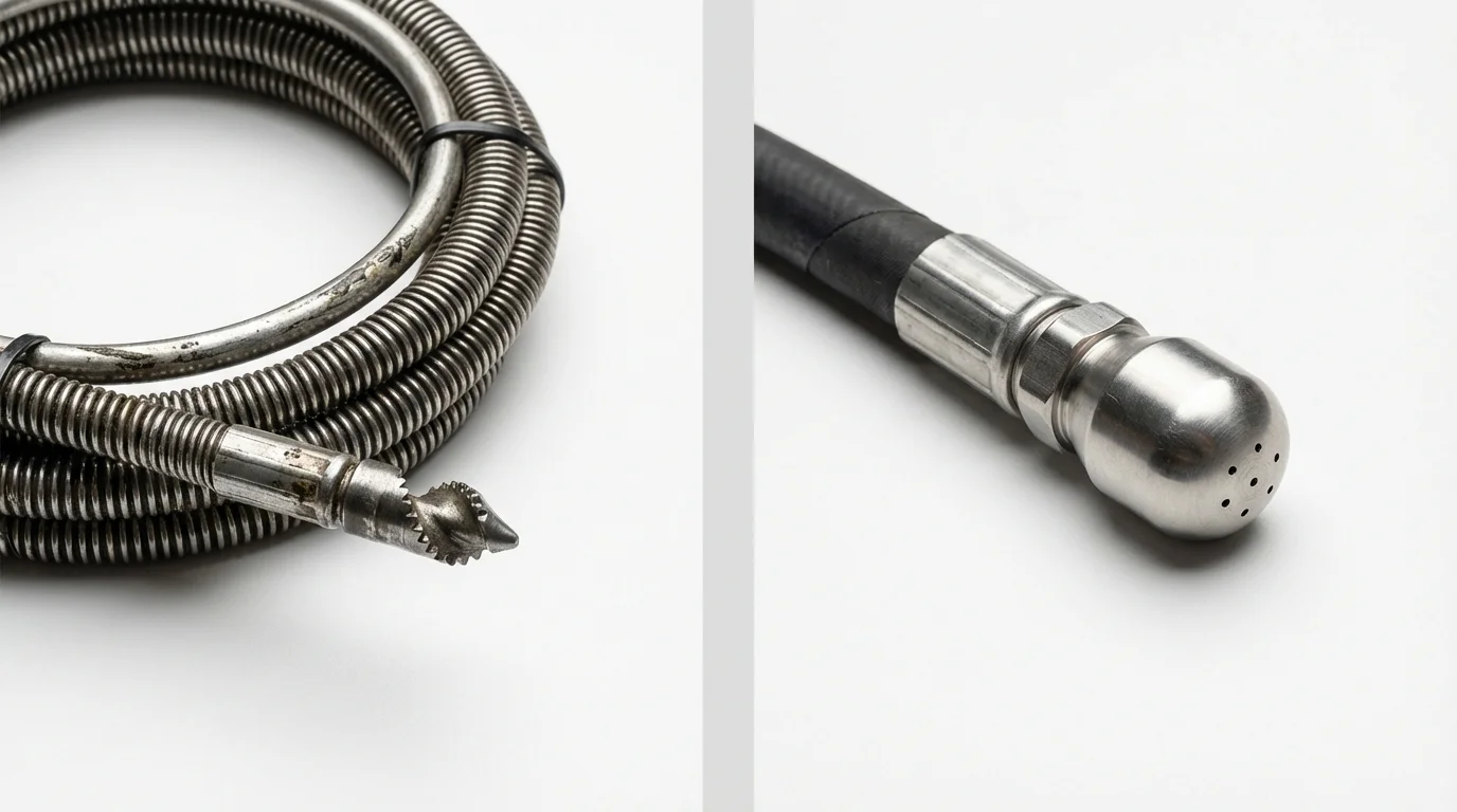 Drain snake cable and hydro jetting nozzle used for drain cleaning in Sheffield, MA