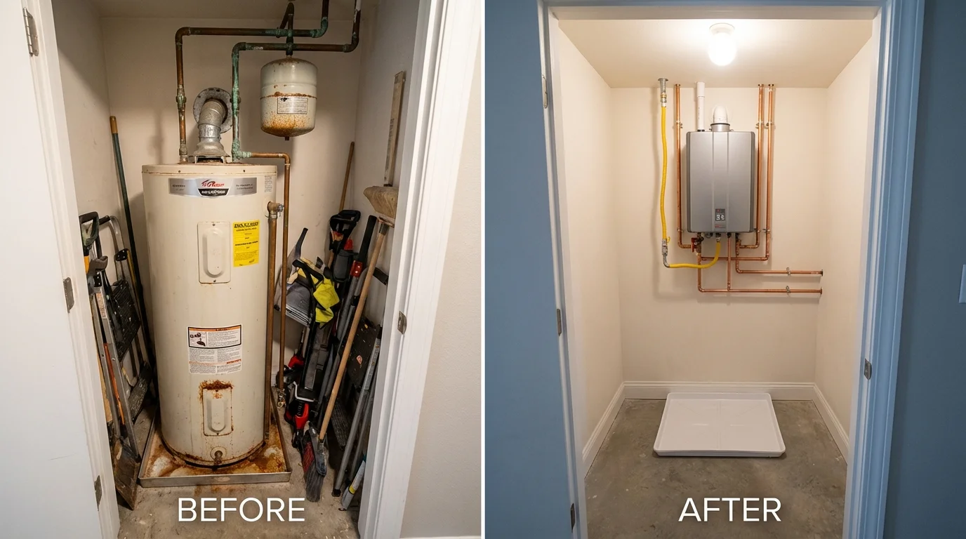 Tank water heater versus wall-mounted tankless unit comparison for Sheffield, MA homeowners
